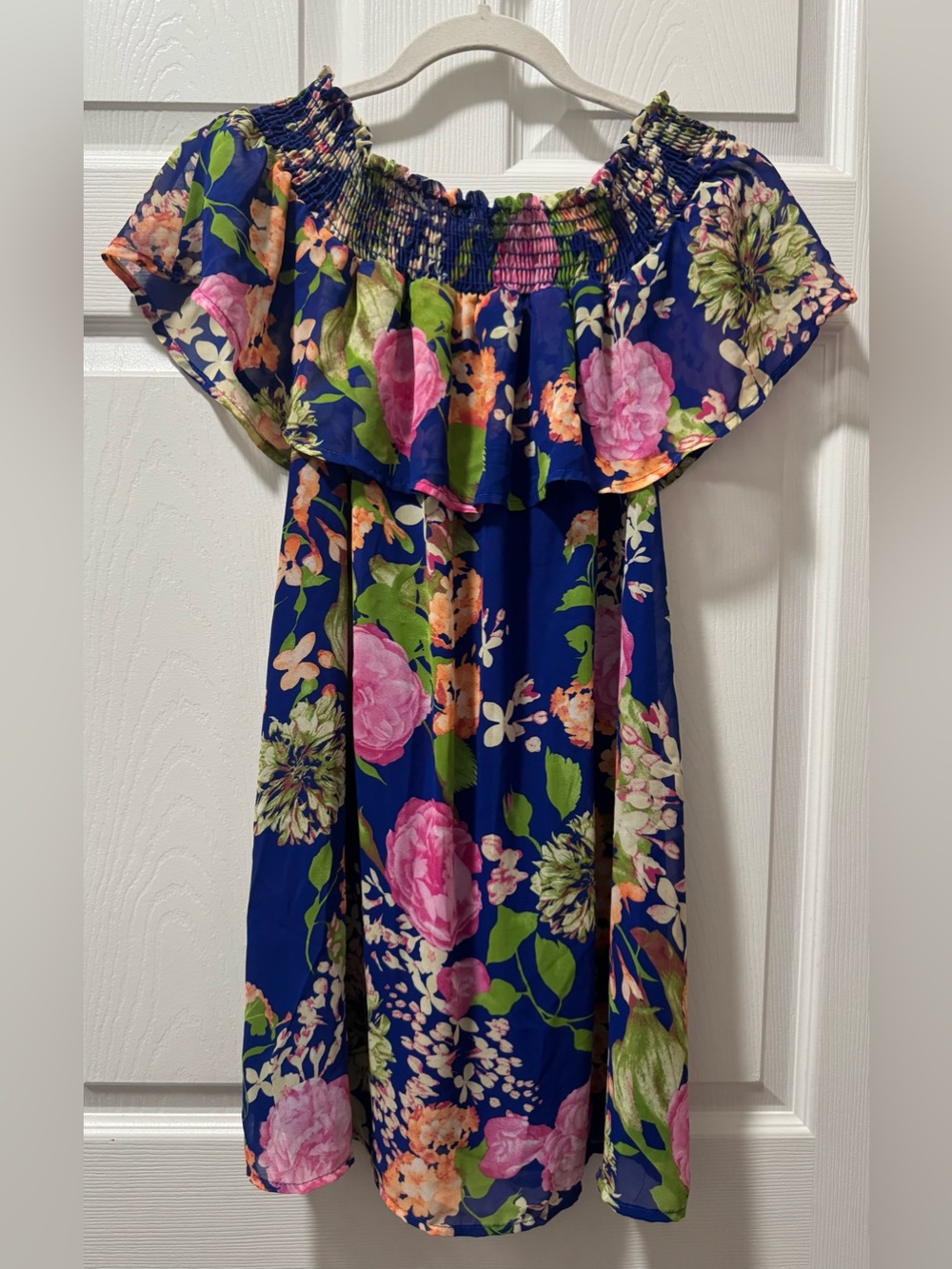 Altar'd State Navy Floral Off-Shoulder Top - Pink & Green